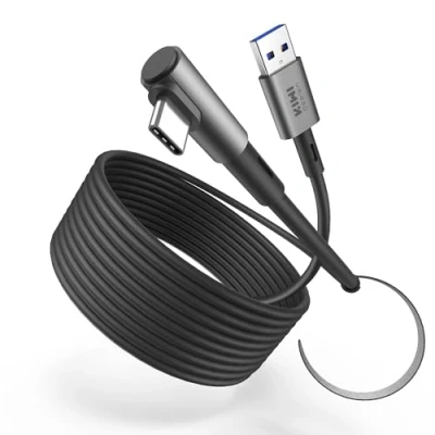 Immagine di KIWI design Cavo Link 5M Compatibile con Meta Quest 3S/Quest 3 Accessori, 2/Pro/Pico 4 PC Steam VR, USB 3.0 Cable 5Gbps Super Velocità (Nero)
