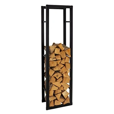 Immagine di ML Design Rastrelliera Porta Legna 40x150x25 cm Scaffale Verticale in Acciaio Nero per Interno Esterno Resistente alle Intemperie Supporto Metallo da Ardere Soggiorno Camino Salotto