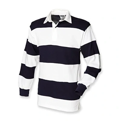 Immagine di Front Row Maglietta a righe, maniche lunghe, da rugby White / Navy X Large