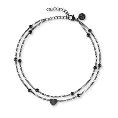 Immagine di GD GOOD.designs EST. 2015 Cavigliera da donna a forma di cuore nero impermeabile multi fila regolabile in acciaio inossidabile finemente lavorato