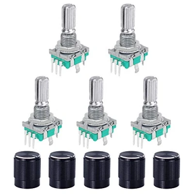 Immagine di WayinTop 5 Set 360 Gradi Rotary Encoder Modulo Rotativo Potenziometro Digitale EC11 con Interruttore e Manopole Tappo per Arduino