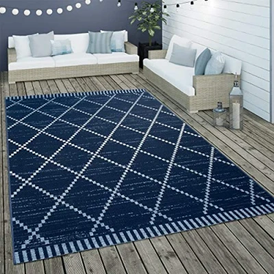 Immagine di Paco Home Tappeto per Interni ed Esterni a Tessuto Piatto con Motivo Geometrico Rombi e Strisce in Bianco, Dimensione:160x230 cm