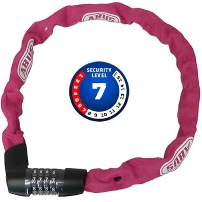 Immagine di ABUS lucchetto a catena Tresor 1385 combinazione in acciaio temprato quadrata di 7 mm spessore livello sicurezza 85 cm corallo