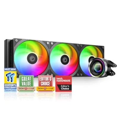 Immagine di ID COOLING FX360 INF 360 mm Liquid CPU Cooler, AIO Cooler con ARGB Infinity Mirror Effect, 3x120mm Daisy Chained Fans Low Noise Operating 27.2dB(A) Max., Intel LGA1851/1700/1200/115X &amp; AMD AM5/AM4