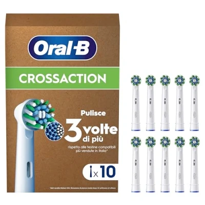 Immagine di Oral B Cross Action Testine Spazzolino Elettrico, Confezione da 10 di Ricambio, Setole Angolate che si Adattano a Ogni Dente per una Pulizia Profonda