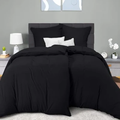 Immagine di Utopia Bedding Copripiumino Una Piazza e Mezza Microfibra 2 x 135x200cm + Federe 80x80cm Nero