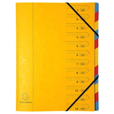 Immagine di Exacompta cartellina in cartone manila, formato A4, con 12 scomparti e elastico, 400 g rilegato, giallo