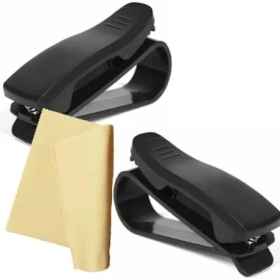 Immagine di Porta Occhiali Auto Eleganti x2 + Panno per Portaocchiali Car Glasses Holder Clip Nero Opaco Supporto Gadget Interno Utile Accessorio Donna / Uomo Occhia