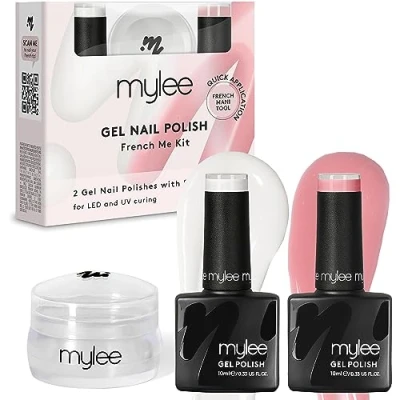 Immagine di Mylee French Me Kit con Stamper Manicure di Qualità Professionale a Casa Tua, Include Smalto Gel Bianco e Nudo + Strumento in Silicone Trasparente per Stamping