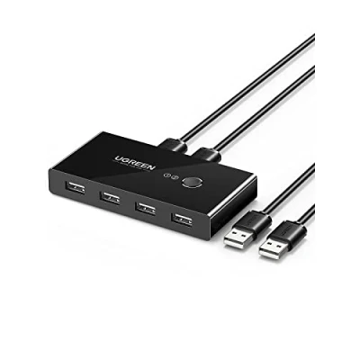 Immagine di UGREEN 4 Porte USB 2.0 Switch per 2 PC, in out Commutatore Mouse, Tastiera, Scanner, Stampante, Chiavetta, Hard Drive Compatibile con Windows, Mac OS 8.6 e Superiori, Cavi