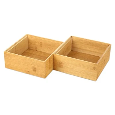 Immagine di Schramm® 2 Pezzi Scatole portaoggetti in bambù Impilabili 4 Misure Set per Organizer, Dimensione:15x15x6.5 cm