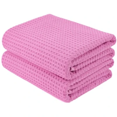 Immagine di POLYTE Set di 2 asciugamani da bagno in microfibra, ad asciugatura rapida, senza pelucchi, 76 x 152 cm, colore rosa a nido d&#039;ape