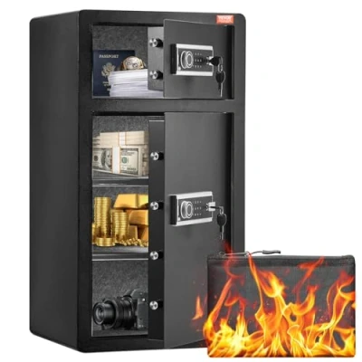 Immagine di VEVOR Cassaforte a Doppia Anta da 203,8 L con Serratura Chiave e Password, Borsa Ignifuga, Portachiavi, Luce LED, 2 Divisori Regolabili Rimovibili per Denaro documenti Gioielli Nero