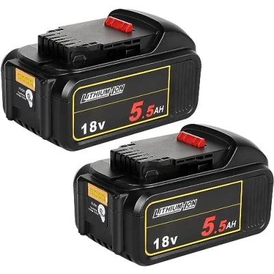 Immagine di Powarobor DCB184 Batteria di ricambio agli ioni litio, 18 V, 5,5 Ah, compatibile con batterie Dewalt da Volt indicatore livello carica LED, 2 pezzi