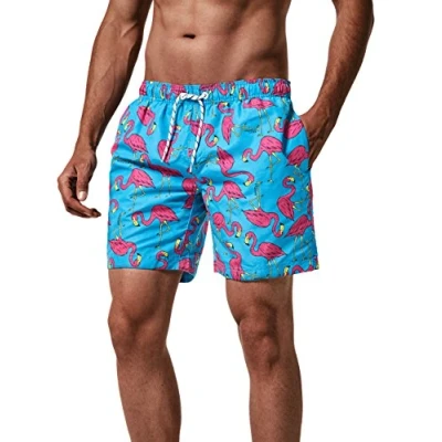 Immagine di MaaMgic Pantaloncini da Bagno Uomo Asciugatura Veloce Costume per Surf sulla Spiaggia Multi funzioni Allenamento casa con Fodera in Mesh, Fenicottero Rosa Blu, XXL