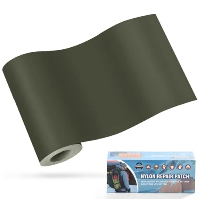 Immagine di Toppe autoadesive in nylon, 10x160cm OAZ autoadesive, impermeabile, toppa di riparazione per tende, piumino, sacco a pelo, Verde militare