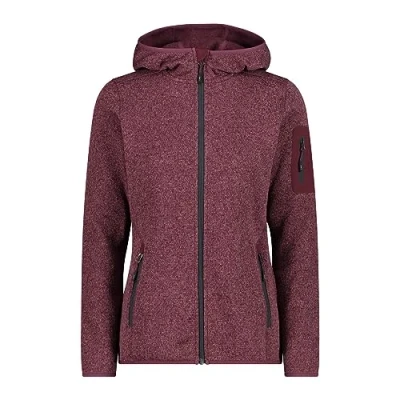 Immagine di CMP Giacca da donna Knit Tech con cappuccio fisso 3h19826 in pile, bordeaux, 42, Borgogna antracite, 48