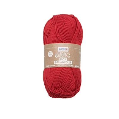 Immagine di Glorex 100% Cotone, Versatile, per lavori a Maglia, Uncinetto e Artigianato, Ottima qualità, Morbido Lavabile, 50 g, Circa 170 m, Colore: Rosso, unità