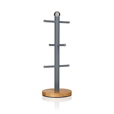 Immagine di Swan Nordic Porta, Supporto per 6 Tazze da caffè, Acciaio al Carbonio e Base in bambù, Stabile, Resistente, Design Moderno, Grigio, H38 x W15 D15cm