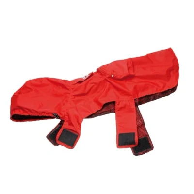 Immagine di Record Impermeabile Pocket per Cani con Cappuccio Regolabile. Cappotto tascabile e ripiegabile chiusura a strappo. Giacca Antipioggia il foro guinzaglio(Rosso, M)