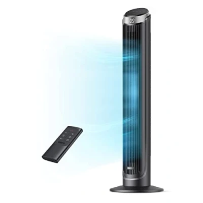 Immagine di Dreo 28dB Ventilatore a Torre con Telecomando, Velocità 7,9 m/s, Oscillante 90, Raffreddamento Silenzioso, 4 Modalità, Timer 12 Ore, Display LED, da Pavimento per Camera Letto Ufficio