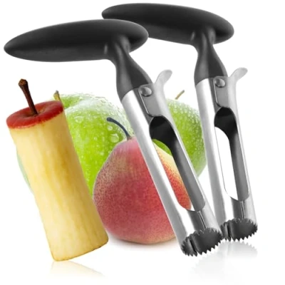 Immagine di COM FOUR® 2x torsolo per mele in acciaio inox 430 con manico plastica pratico (02 pezzi di mela verde)