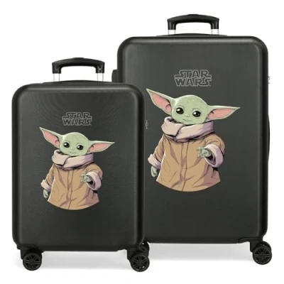 Immagine di Star Wars Grogu, Set di Valigie, 55/70 cm Rigido ABS Lucchetto TSA Integrato 119L 6.8 kg 4 Doppie Ruote, Nero (Grogu)
