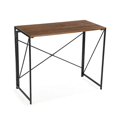 Immagine di VERSA Jack Scrivania per Computer e Scrittoio Salvaspazio, Piccolo Tavolo da Ufficio, Salotto o Studio di Casa, Pieghevole, Misure (A x L l) 74 45 90 cm, Legno Metallo, Colore Marrone