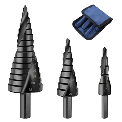 Immagine di Set di 3 punte a gradini HSS M35 alta qualità in metallo [set da 3] 4 12 mm/4 20 32 mm utensili acciaio inox Punta conica per trapano Step Drill Bit