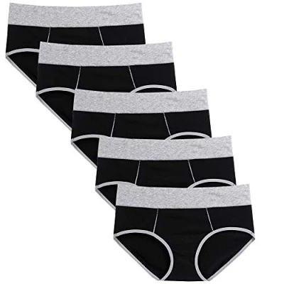 Immagine di Anntry Biancheria Intima da Donna Comfort in Cotone Slip a Vita Alta 5 Pezzi Controllo della Pancia Mutande con Mutandine Elasticizzate (Nero 2, S)