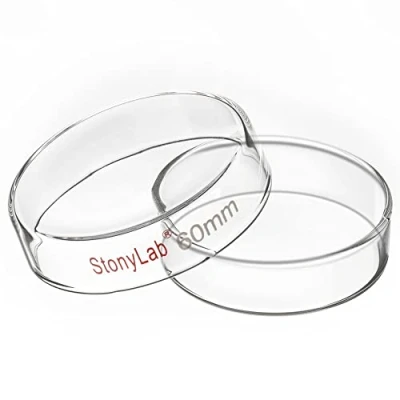 Immagine di stonylab Piastra di Petri Vetro, 60x15 mm per Coltura Cellulare in Vetro Borosilicato Autoclavabile con Coperchio Trasparente Laboratorio