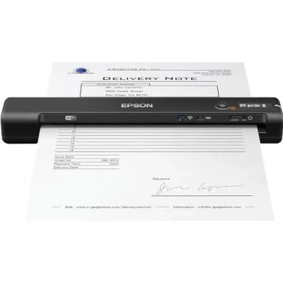 Immagine di Epson WorkForce ES 60W Scanner Portatile Compatto, Wireless Wi Fi Direct USB, pannello LCD, Scansione 600dpi, Alimentazione Automatica, 8,5 ppm, JPEG, PDF, TIFF Supportati, Software Incluso