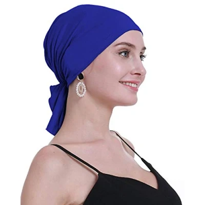 Immagine di osvyo Copricapo in bambù per chemioterapia, da donna, perdita di capelli, turbante infilare, confezione sigillata, BAMBOO BLU COBALTO, Taglia unica