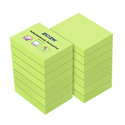 Immagine di ZCZN Foglietti Adesivi Colorati Super Sticky Notes, Confezione da 14 Blocchetti, 51 mm x 38 mm, 100 Fogli/Blocchetto, Un Totale di 1400 Fogli, Utilizzato per Aziende, Case o Scuole, Verde