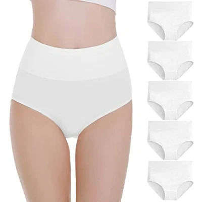 Immagine di Falechay Mutande Donna Pacco da 5 Culotte Vita Alta Slip Cotone Mutantina Elastiche Pantaloncini Post Parto Taglia Bianco,S