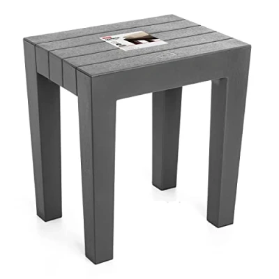 Immagine di Tatay Sgabello Rettangolare Lombok, Polipropilene, Senza BPA, Finitura Effetto Legno, la Protezione anti UVA, Anche 130 kg, Adatto a 38 x 29 41 cm Interni ed Esterni, Grigio