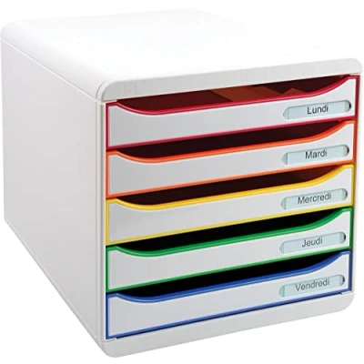 Immagine di Exacompta 309913D Cassettiera BIG BOX PLUS BLACK OFFICE, 5 cassetti aperti per formato fino a 24x32cm, Dimensioni (LxAxP) 27.8x27.1x34.7cm