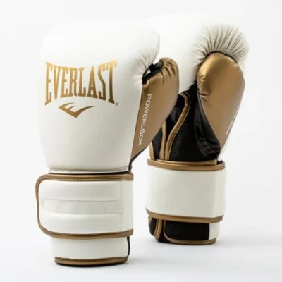 Immagine di Everlast Powerlock2 Boxing Gloves White/Gold 14oz Enhanced Performance and Style. Ideal Training for