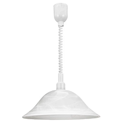 Immagine di Eglo Alessandra Lampadario, lampada a sospensione classica con cavo spirale, regolabile in altezza, da cucina plastica e vetro alabastro, lampadario per tavolo pranzo bianco, E27