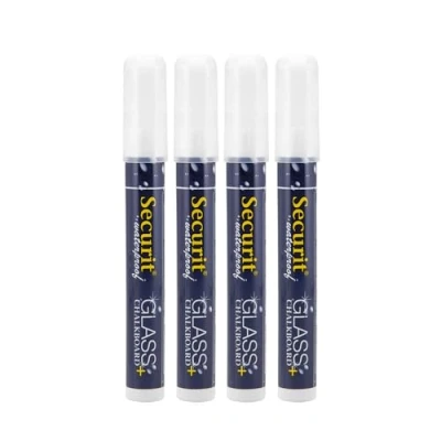 Immagine di SECURIT Set Da 4 Pennarelli A Gesso Liquido Resistenti all&#039;Acqua Per Lavagne, Vetro, Metallo, Porcellana, Specchio, Plastica Punta Media 2 6mm Colore Bianco