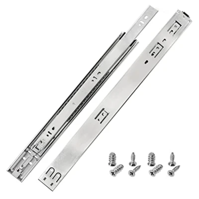 Immagine di HELPMATE Binari per cassetti push to open completamente estraibili, 400 mm, 1 paio di 2 pezzi, estraibili a sfera, cassetti, in acciaio zincato, argento, con materiale fissaggio incluso