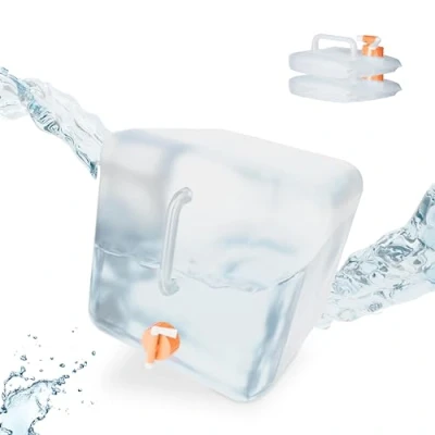 Immagine di Relaxdays Taniche Pieghevoli, Set da 3, 20 Litri, Contenitore con Rubinetto, Plastica BPA Free, Trasparente Arancione, 70% 20% gommapiuma 10%
