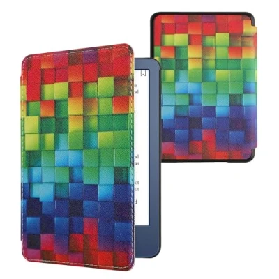 Immagine di kwmobile Custodia eReader Compatibile con Amazon Kindle (2022/2024) Cover eBook Reader Flip Case multicolore/verde/blu Cubi