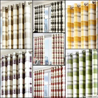 Immagine di Fusion Balmoral Check Coppia di Tende pronte all&#039;Uso in Cotone 100%, Ochre, Curtains: 46 Width x 72 Drop (117 183cm)