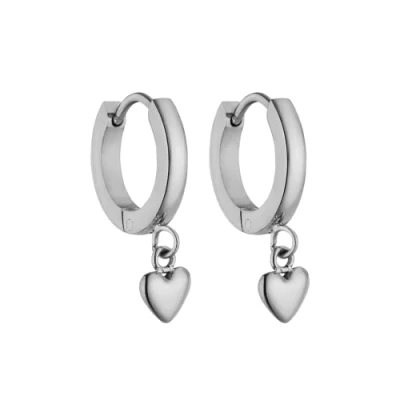 Immagine di PURELEI® orecchini Lovely Heart (argento, oro rosa), donna in acciaio inossidabile, a cerchio con pendente cuore, waterproof, 13 mm di diametro (Argento)