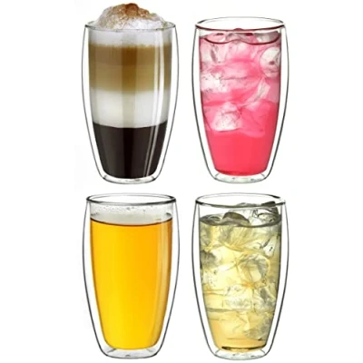 Immagine di bicchiere termico a doppia parete 400ml &quot;DG SH&quot;, grande in vetro borosilicato, bicchieri per latte macchiato, tè Set 12: 4x 400ml, 4 pezzi (confezione da 1)
