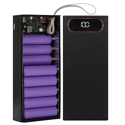 Immagine di 16x18650 Guscio Batteria Esterna, 2 Uscite USB Power Bank Fai da Te, Scatola in Plastica con Display LCD, Custodia per Bank, Tre Ingressi Micro/Tipo C, Design Piccolo e Leggero(Nero)