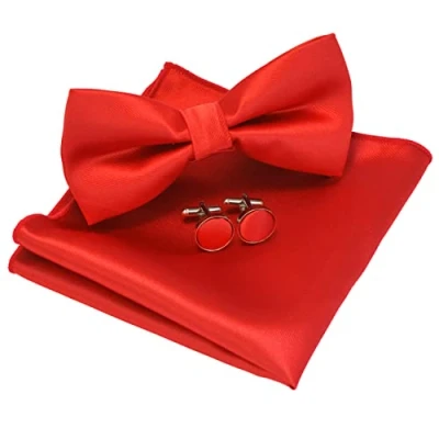 Immagine di JEMYGINS Papillon Uomo Rosso Regolabile in Diversi Colori con Fazzoletto e Gemelli