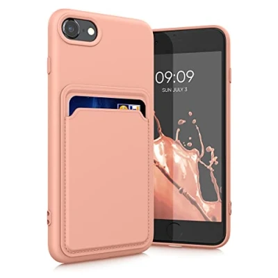 Immagine di kwmobile Custodia Compatibile con Apple iPhone SE (2022) / (2020) 8 7 Cover Back Case Cellulare Slot Porta Carte Morbida in Silicone TPU pompelmo rosa