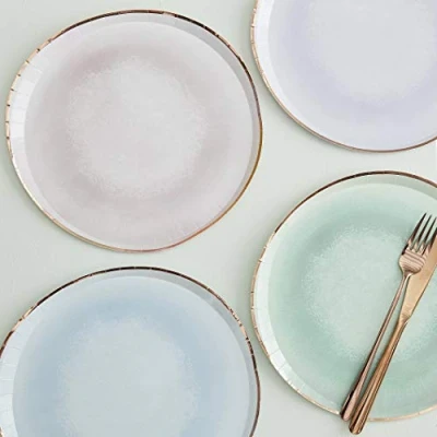 Immagine di Ginger Ray Piatti di carta per feste a forma irregolare, colori pastello ad acquerello, confezione da 8, blu, rosa